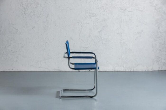 blue leather chair from mart stam 1970s 0664