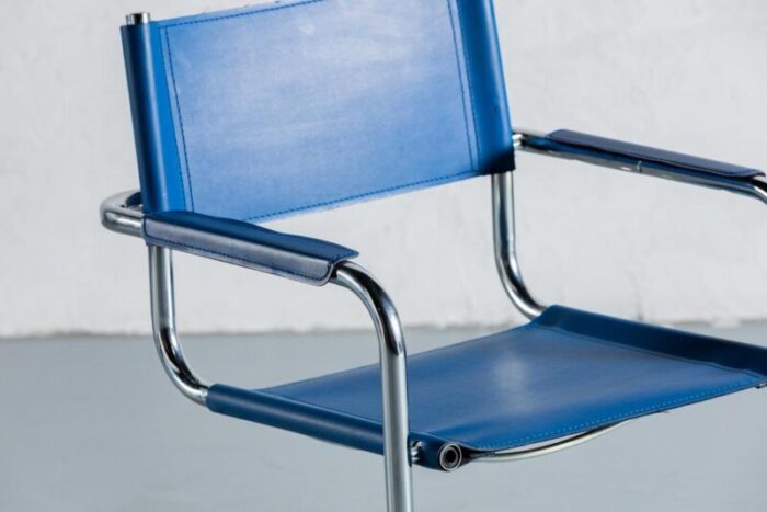 blue leather chair from mart stam 1970s 0956