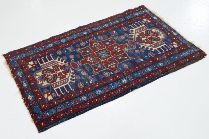 blue scatter wool rug persian heriz with medallion motif 0042