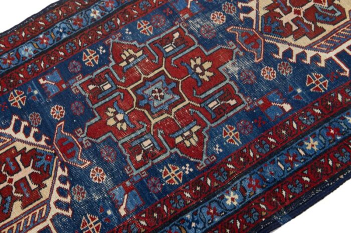 blue scatter wool rug persian heriz with medallion motif 0051