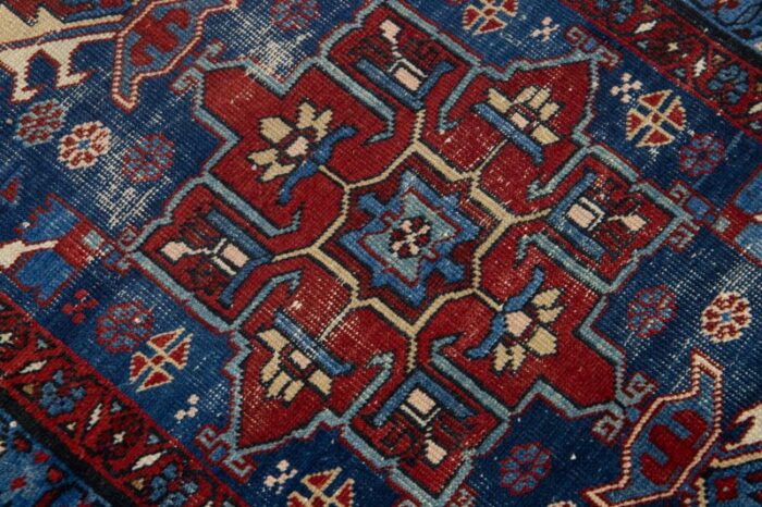 blue scatter wool rug persian heriz with medallion motif 7061