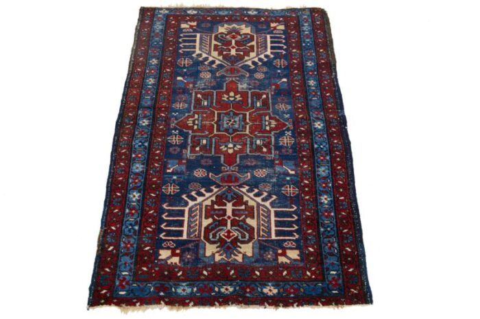 blue scatter wool rug persian heriz with medallion motif 7265