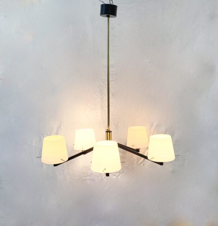 brass and glass chandelier from stilnovo 1950s 2