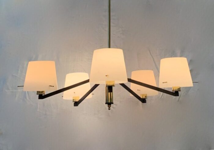 brass and glass chandelier from stilnovo 1950s 6