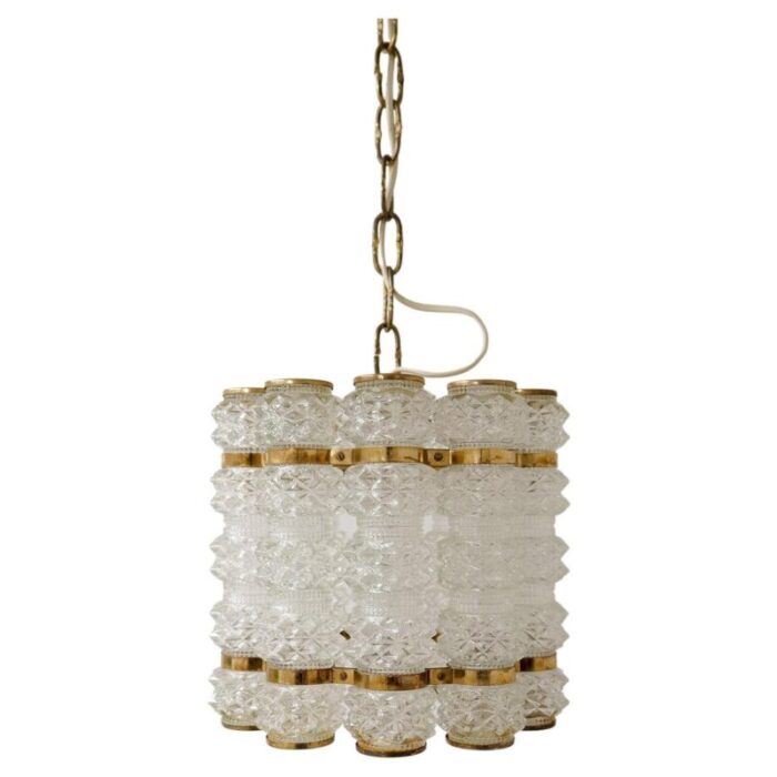 brass crystal cylinder chandelier by tyringe for orrefors sweden 1