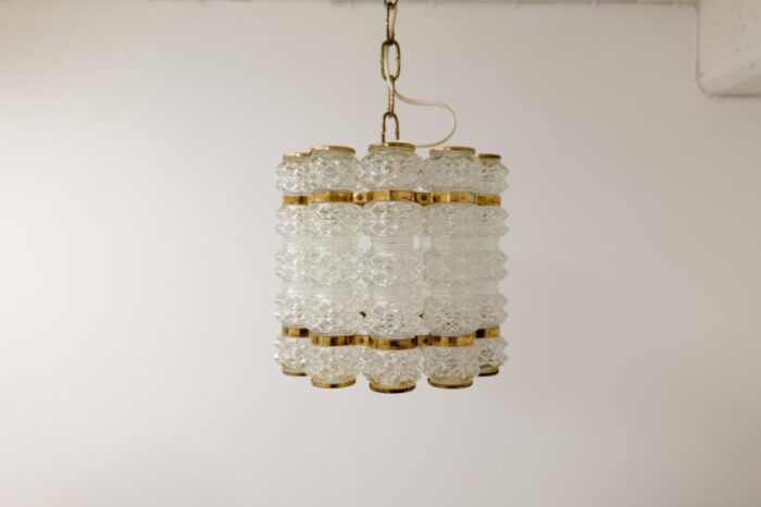 brass crystal cylinder chandelier by tyringe for orrefors sweden 2