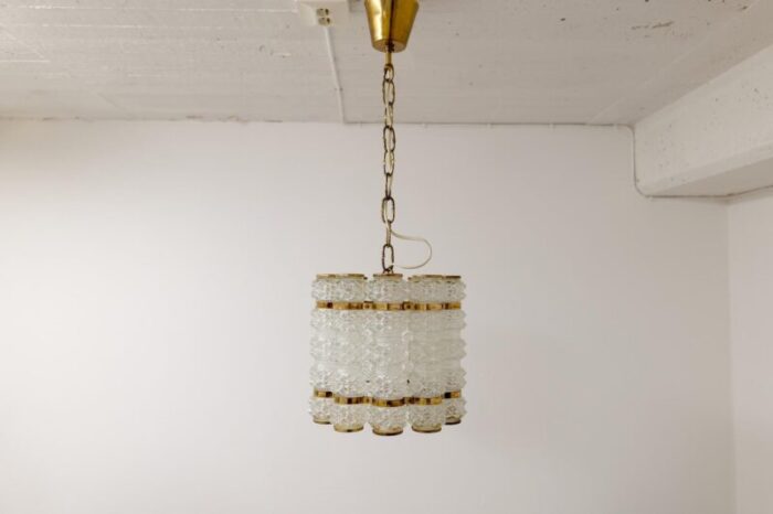 brass crystal cylinder chandelier by tyringe for orrefors sweden 3