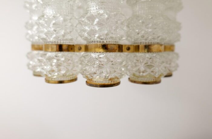 brass crystal cylinder chandelier by tyringe for orrefors sweden 5