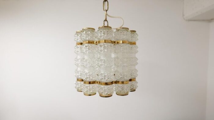 brass crystal cylinder chandelier by tyringe for orrefors sweden 6