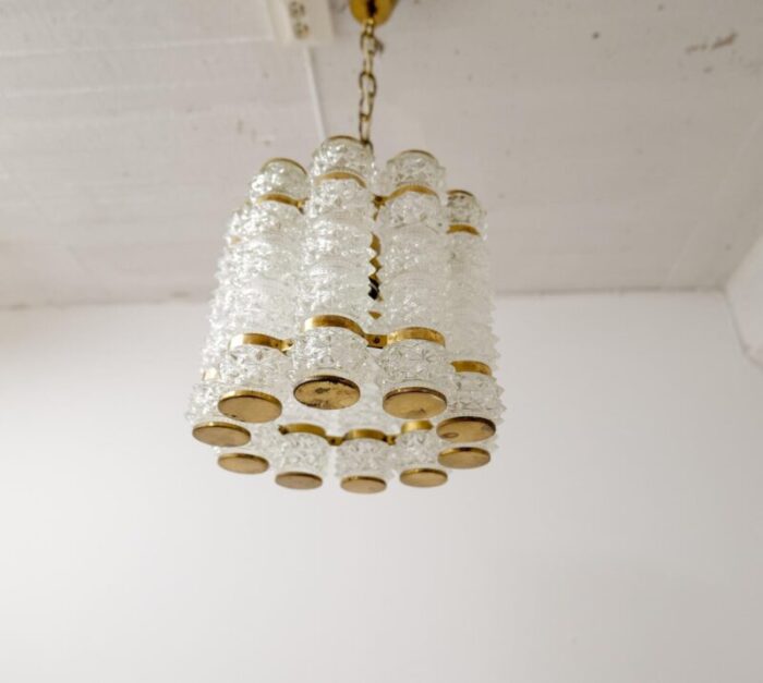 brass crystal cylinder chandelier by tyringe for orrefors sweden 7