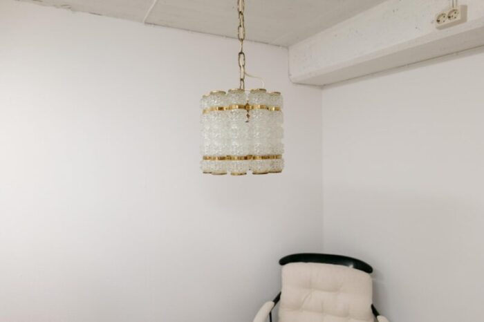 brass crystal cylinder chandelier by tyringe for orrefors sweden 9