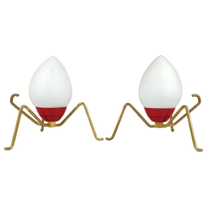 brass opaline glass spider table lamp italy 1950s set of 2 1