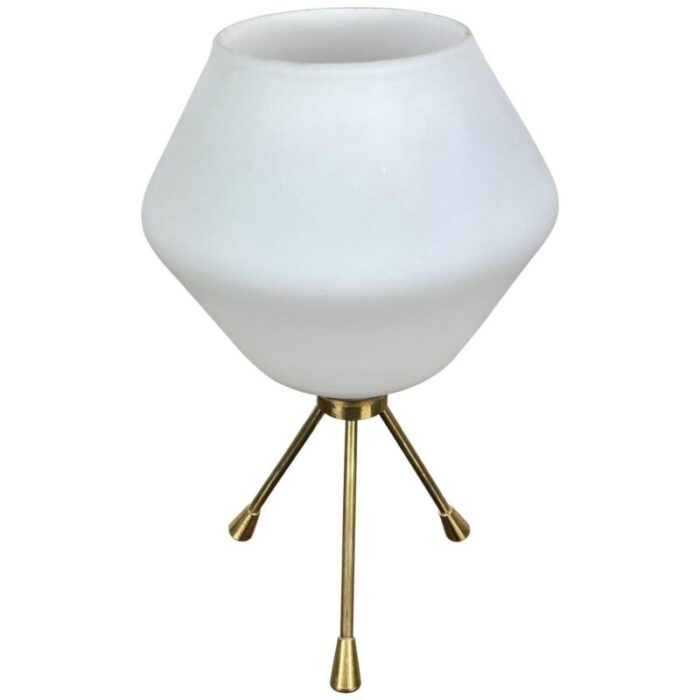 brass opaline glass tripod table lamp italy 1960s 1