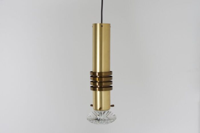 brass pendant lamps with solid glass lenses by alvar aalto netherlands 1970s set of 2 2