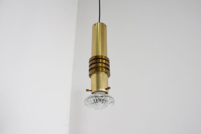 brass pendant lamps with solid glass lenses by alvar aalto netherlands 1970s set of 2 3