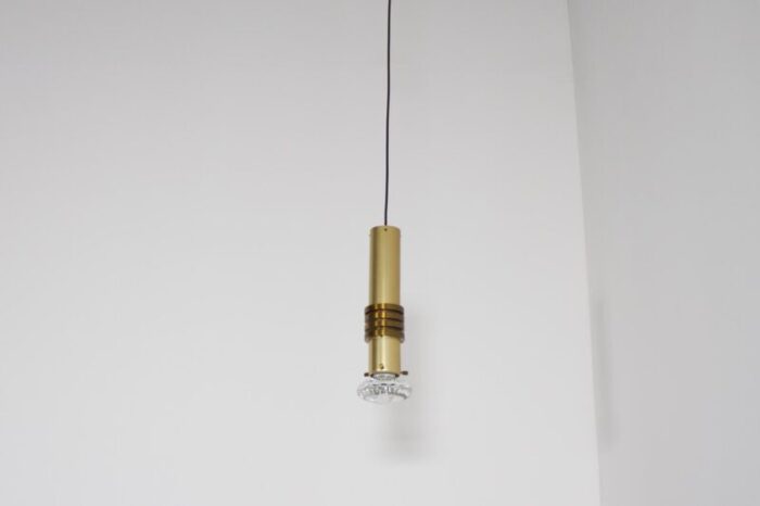 brass pendant lamps with solid glass lenses by alvar aalto netherlands 1970s set of 2 4