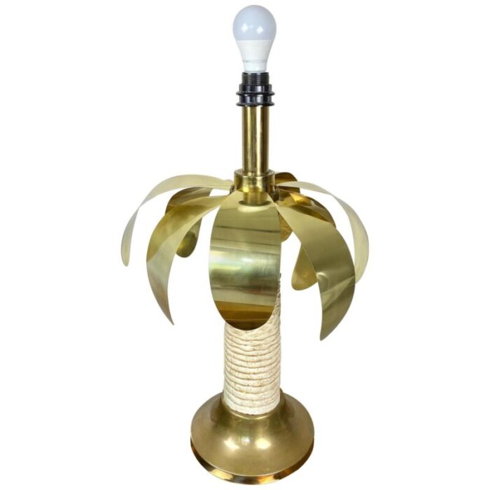 brass white resin palm tree shaped table lamp italy 1970s 1