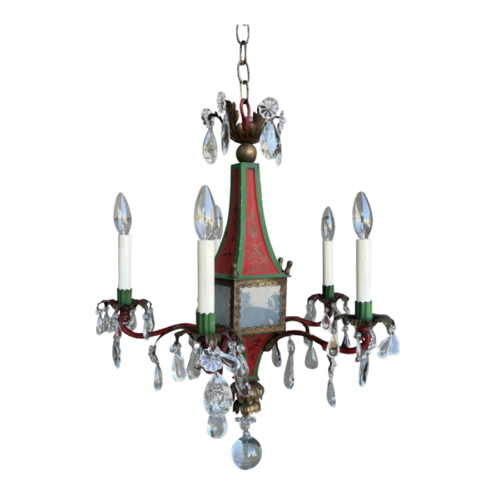 brighton pavilion style chinoiserie decorated tole and crystal chandelier 8277