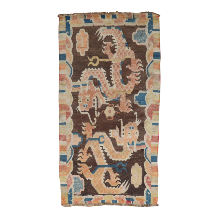 brown dragon early 20th century tibetan rug 29 x 41 0297