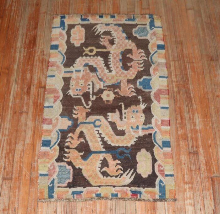 brown dragon early 20th century tibetan rug 29 x 41 0643