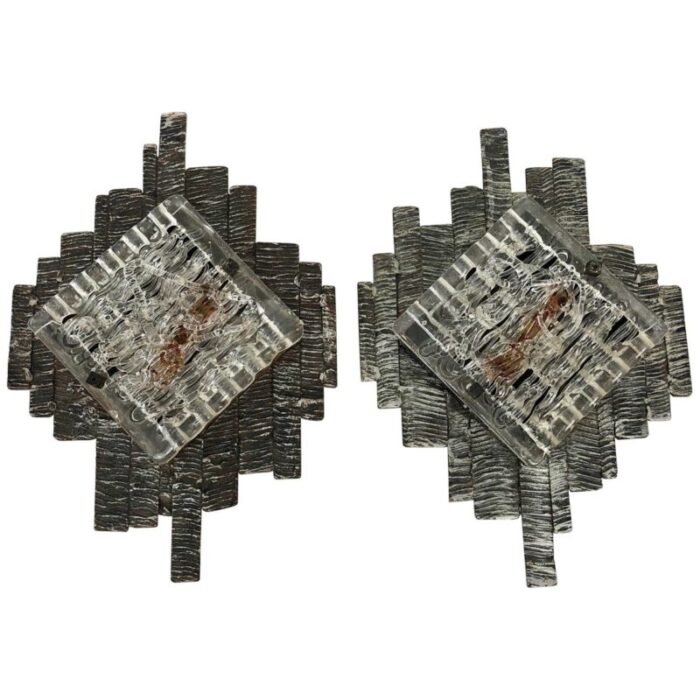 brutalist murano glass wall sconces italy 1970s set of 2 1