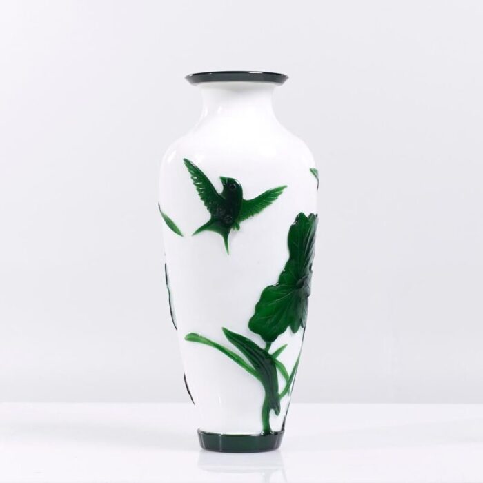 chinese green and white peking glass vase pair 0346