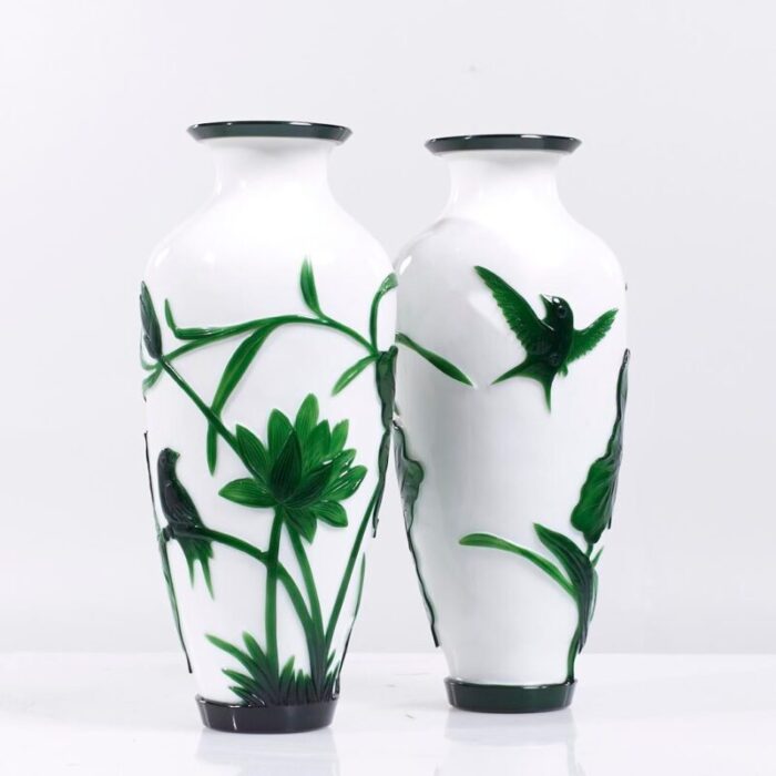 chinese green and white peking glass vase pair 1812