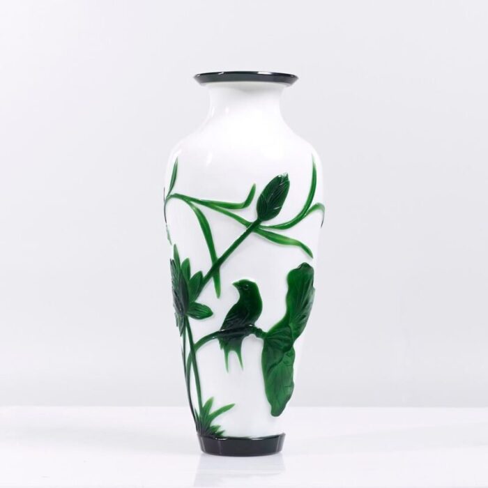 chinese green and white peking glass vase pair 5944