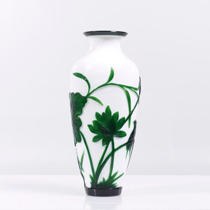 chinese green and white peking glass vase pair 6791