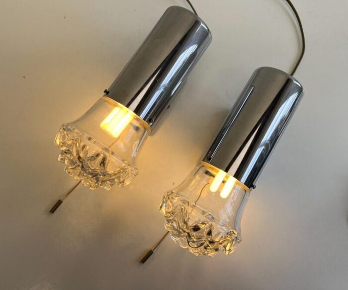 chomed and glass wall lamps from hillebrand lighting 1970s set of 2 8679