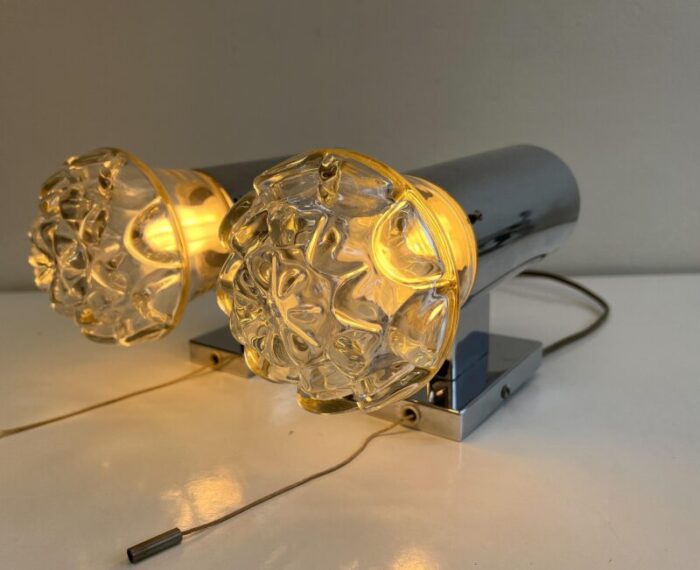 chomed and glass wall lamps from hillebrand lighting 1970s set of 2 9334