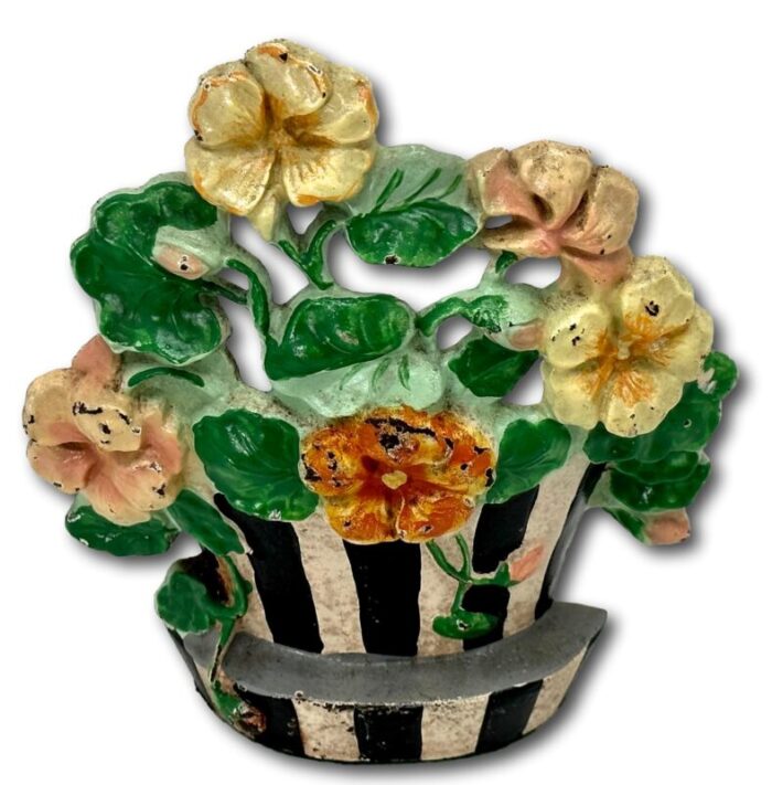 circa 1930s hubley manufacturing company cast iron nasturtiums flowers doorstop with great colors 6002