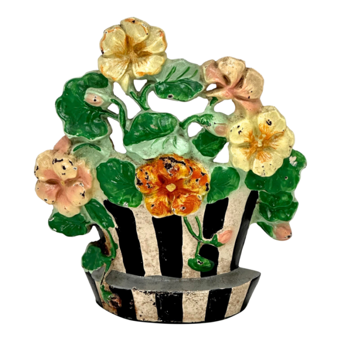 circa 1930s hubley manufacturing company cast iron nasturtiums flowers doorstop with great colors 8766