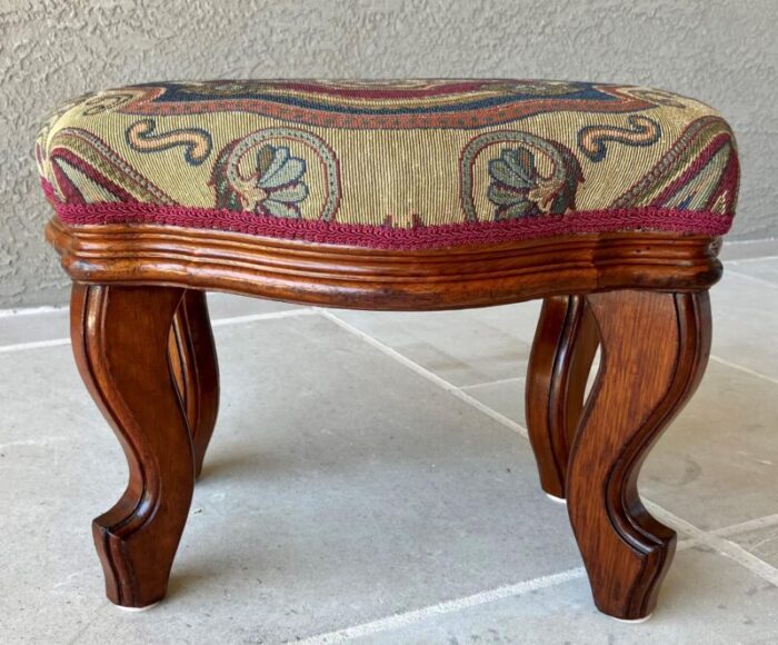 circa 1940 french provincial medallion and shells octagonal upholstered footstool 0681