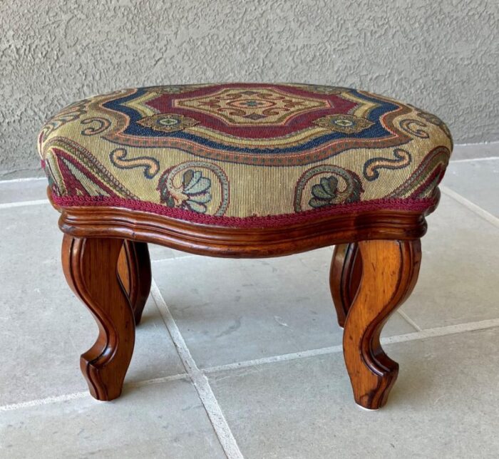 circa 1940 french provincial medallion and shells octagonal upholstered footstool 5466