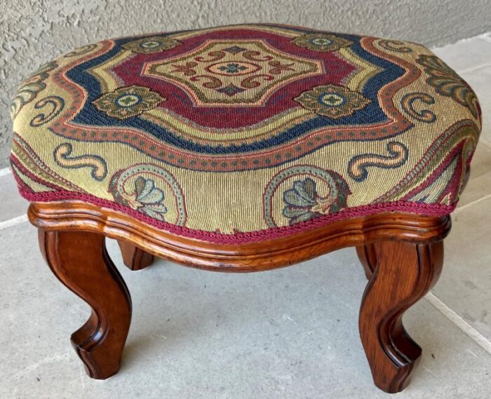 circa 1940 french provincial medallion and shells octagonal upholstered footstool 8658