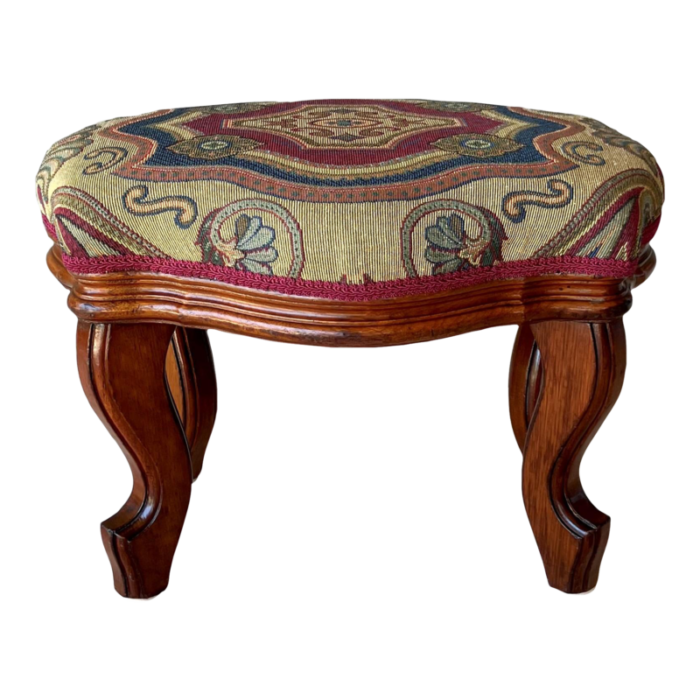 circa 1940 french provincial medallion and shells octagonal upholstered footstool 8694