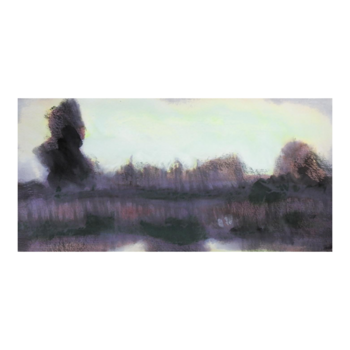 contemporary impressionist misty lake landscape watercolor painting 9429