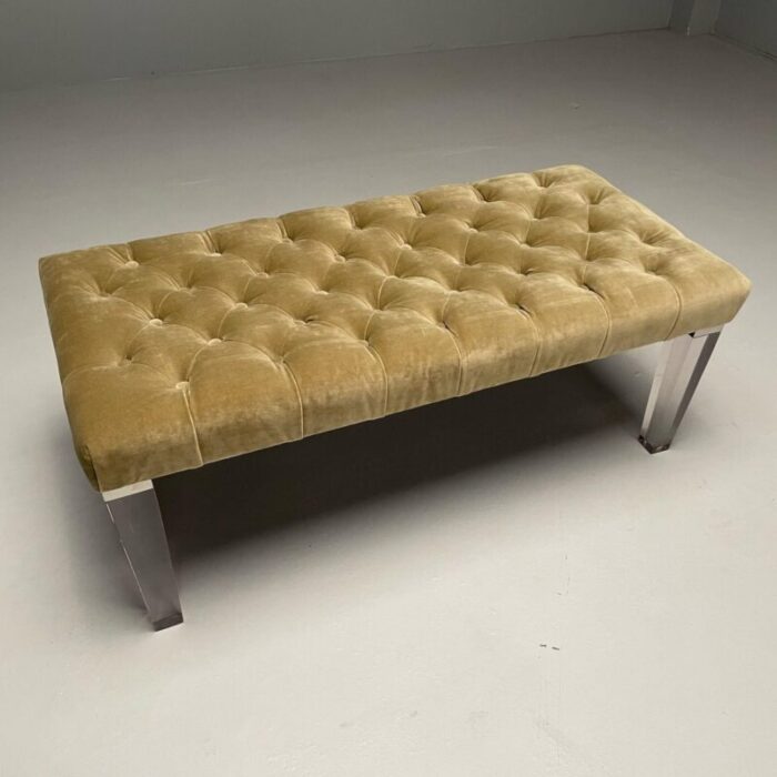 contemporary modern tufted window bench chrome acrylic green velvet 2010s 3195