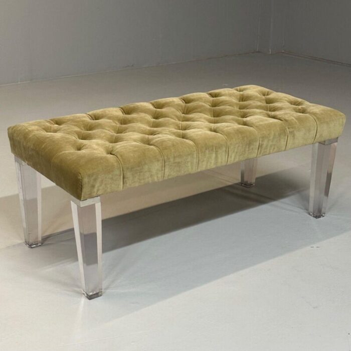 contemporary modern tufted window bench chrome acrylic green velvet 2010s 6792