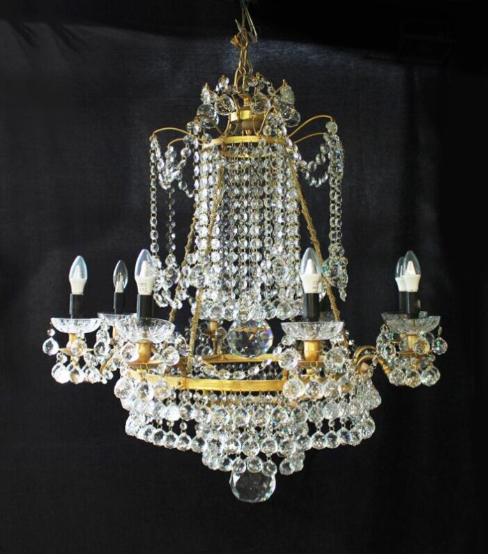 crystal and gilt metal chandelier 1980s 2165