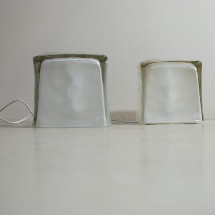 cube shaped table lamps in satin glass late 1970s set of 2 2