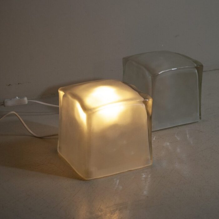 cube shaped table lamps in satin glass late 1970s set of 2 3