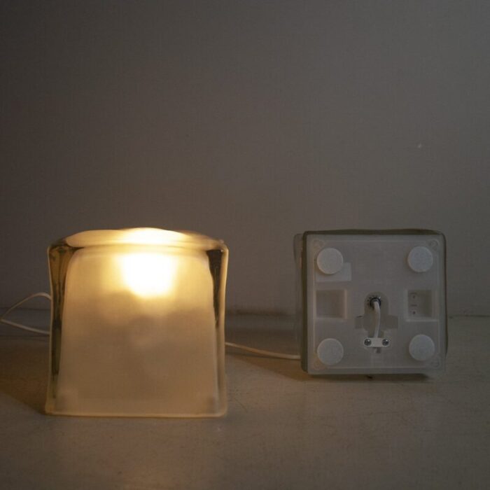 cube shaped table lamps in satin glass late 1970s set of 2 4