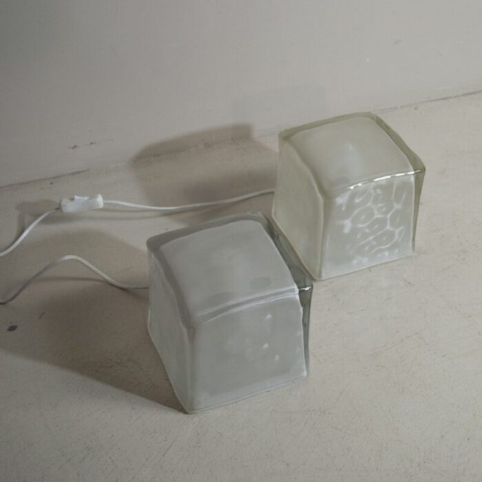 cube shaped table lamps in satin glass late 1970s set of 2 5