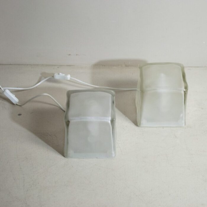 cube shaped table lamps in satin glass late 1970s set of 2 6