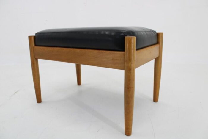 danish beech leather stool 1960s 3460