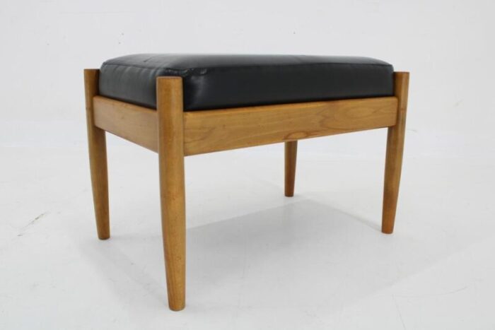 danish beech leather stool 1960s 6194