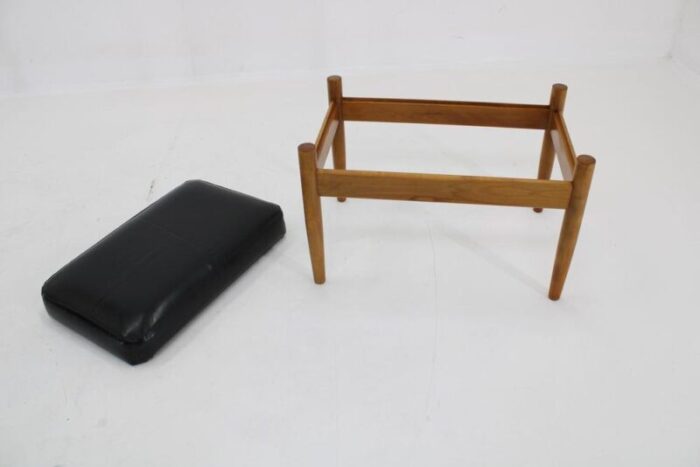 danish beech leather stool 1960s 6580