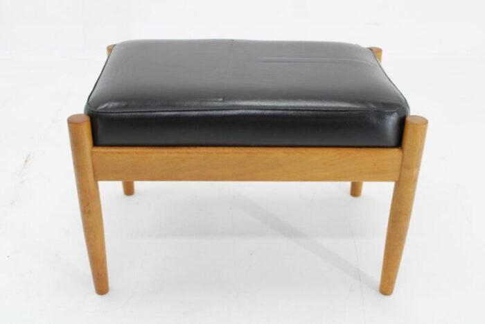 danish beech leather stool 1960s 9435